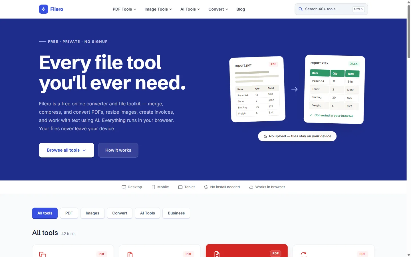 Filero: Online file tools